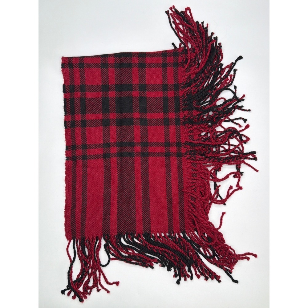 Banana Republic Red Black Plaid Fringe Scarf Wool Blend Cozy Warm‎ 12" x 76"